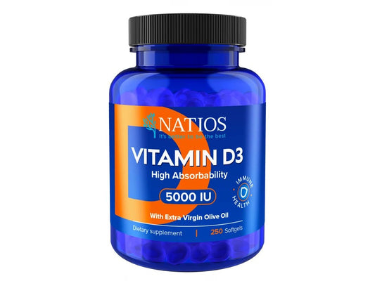 Natios Vitamin D3, Vysoce vstřebatelný, 5000 IU, 250 cps - EkzemFree.cz