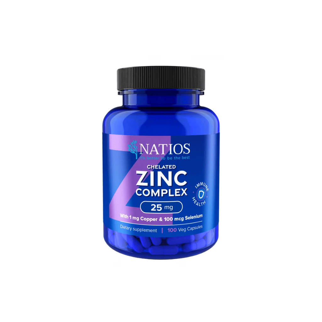 Natios Zinc Chelated Complex, Zinek, selen a měď, 25mg, 100 vegan kapslí - EkzemFree.cz