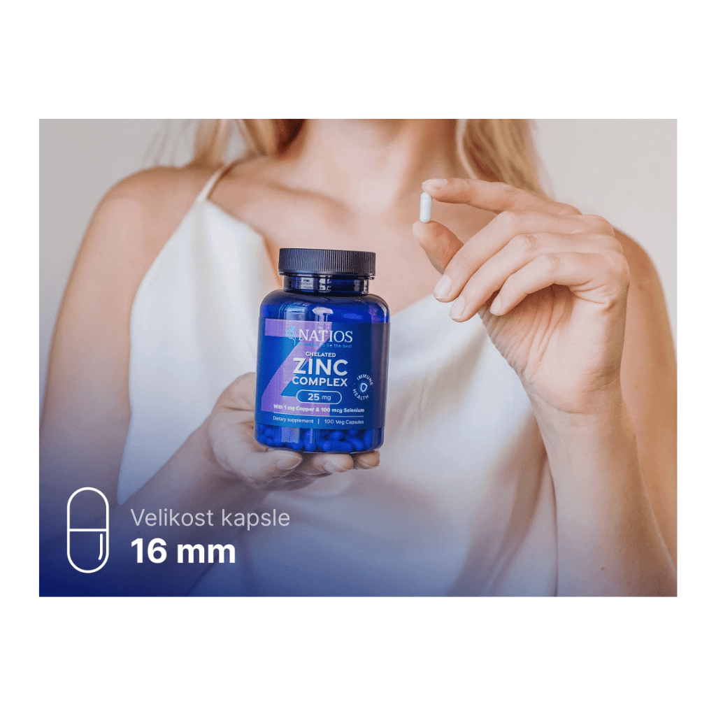 Natios Zinc Chelated Complex, Zinek, selen a měď, 25mg, 100 vegan kapslí - EkzemFree.cz