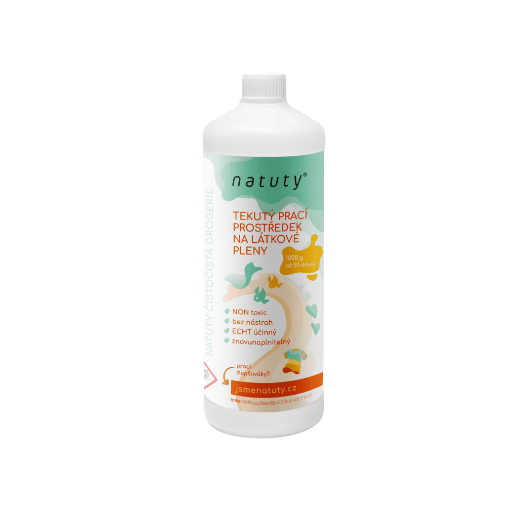 Tekutý prací prostředek na látkové pleny Natuty, 1 l - non toxic a účinný na bavlněné a mikrovláknové pleny.