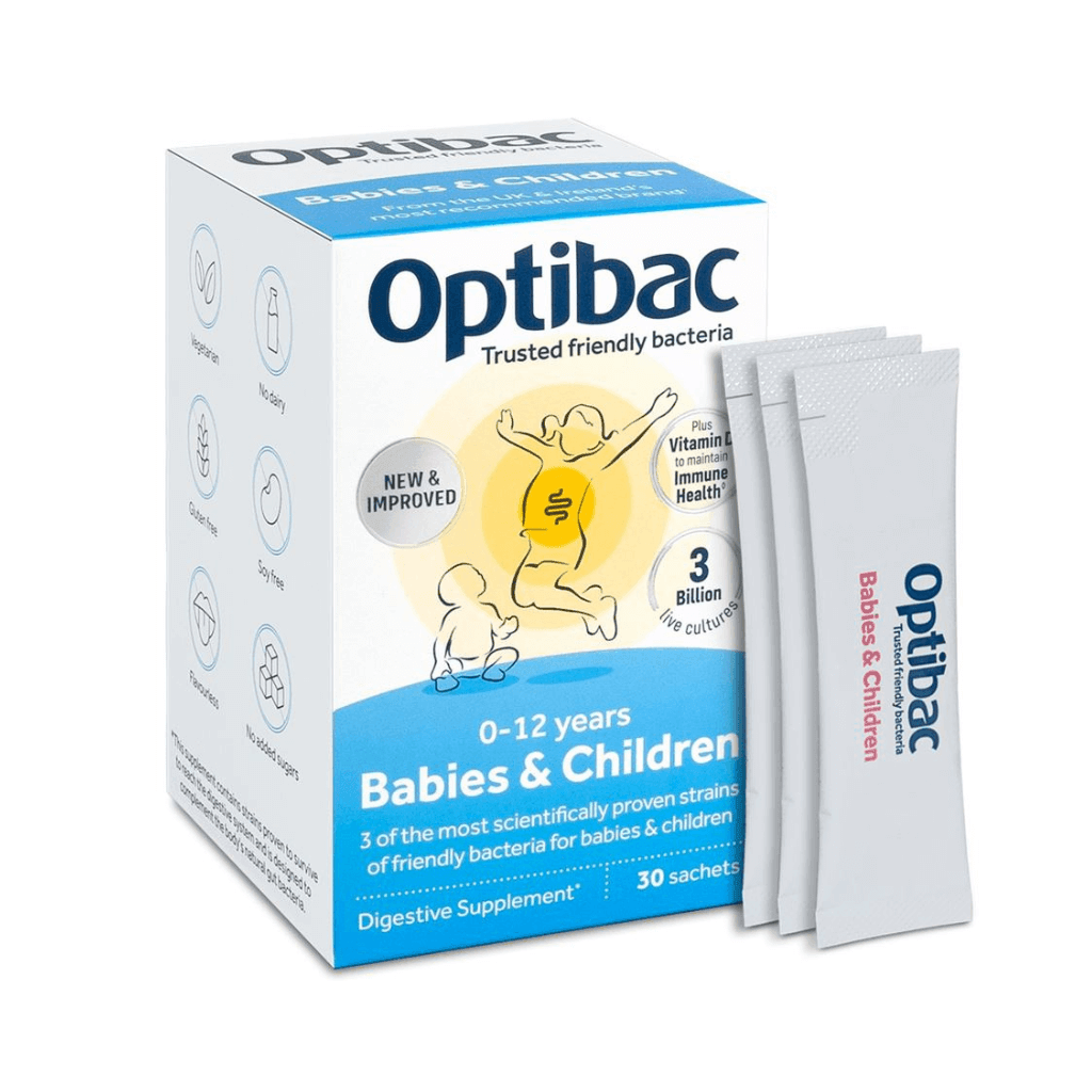 Optibac probiotika pro děti 0-12 let, 30 sáčků, podpora imunity a zdravého trávení.