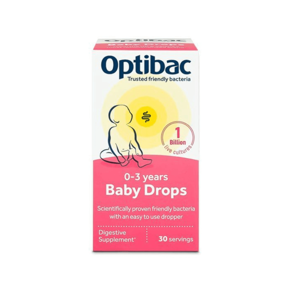 Optibac Baby Drops pro miminka, 30 dávek probiotik s kapátkem, podpora zažívání a imunity, vhodné od 3 měsíců.