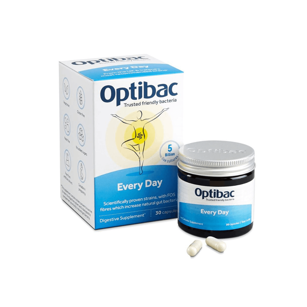 Optibac Every Day probiotika v balení na 30 kapslí, podpora zažívání a imunity, vhodné pro vegetariány.