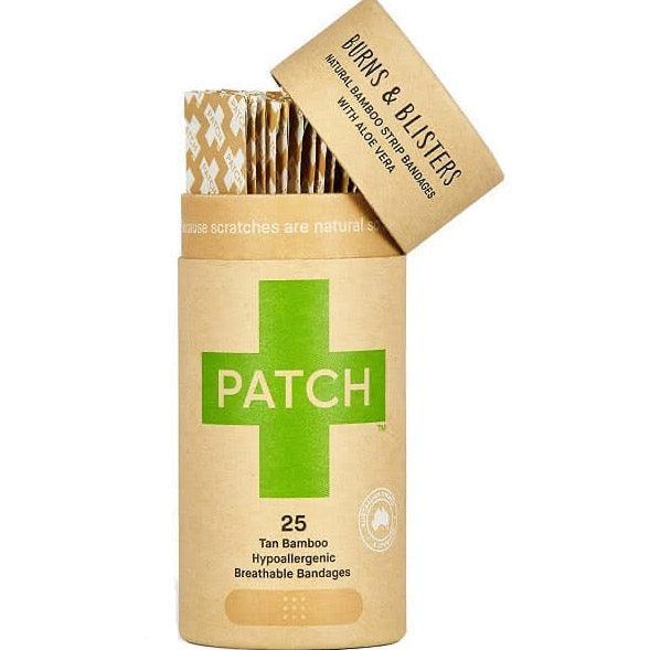 Přírodní bambusové náplasti PATCH vhodné pro puchýře a drobné popáleniny, obsahující aloe vera pro citlivou pokožku.