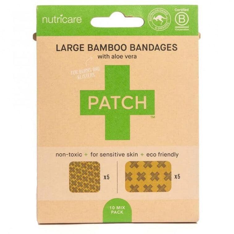 Bambusové náplasti PATCH s aloe vera, vhodné pro citlivou pokožku a ekologické použití, 10 kusů, velká velikost.
