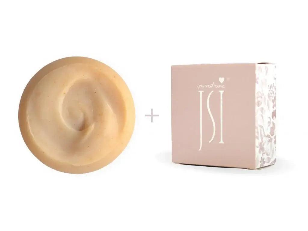 Krémové mýdlo s kurkumou pro citlivou pleť a jeho elegantní balení, ideální na holení.