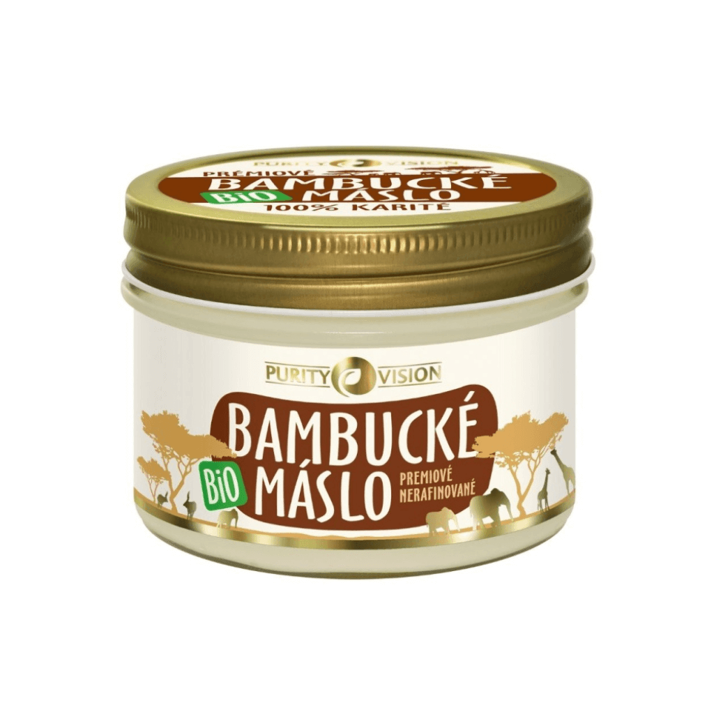 Purity Vision Bio Bambucké máslo v plechovce, ideální pro citlivou a suchou pokožku, 100% přírodní a bio.
