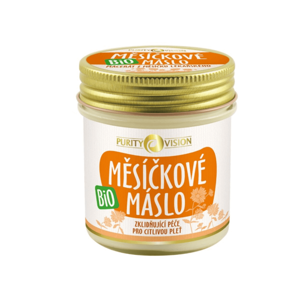 Purity Vision BIO měsíčkové máslo v přírodní sklenici, vhodné pro citlivou pleť a každodenní péči.