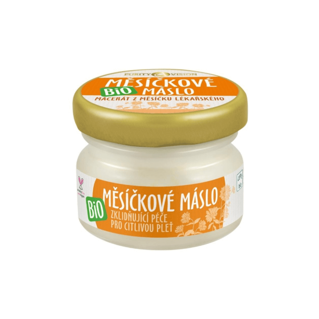 Purity Vision BIO měsíčkové máslo v skleničce, jemná péče pro citlivou pleť, bez parfemace a syntetiky.