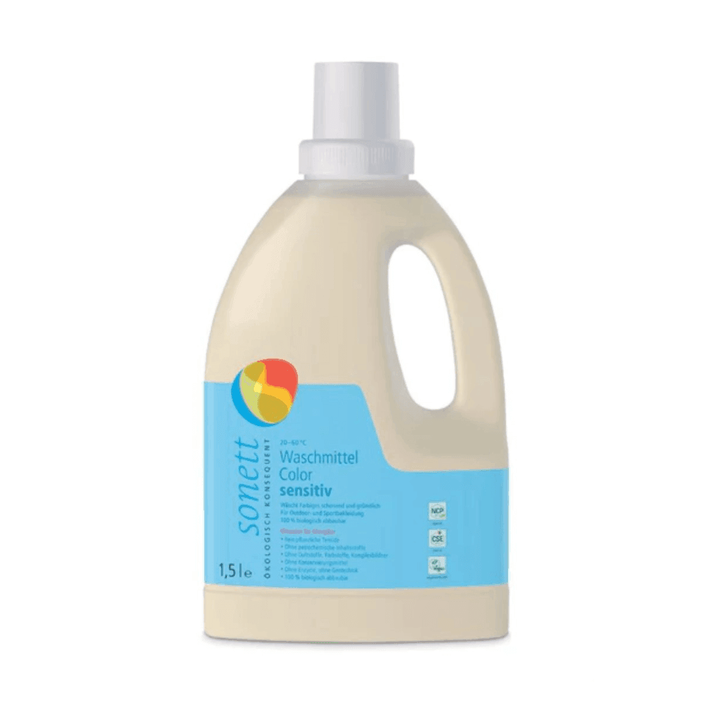 Sonett prací gel na barevné prádlo 1,5 l pro citlivou pokožku a alergiky, bez éterických olejů a barviv.