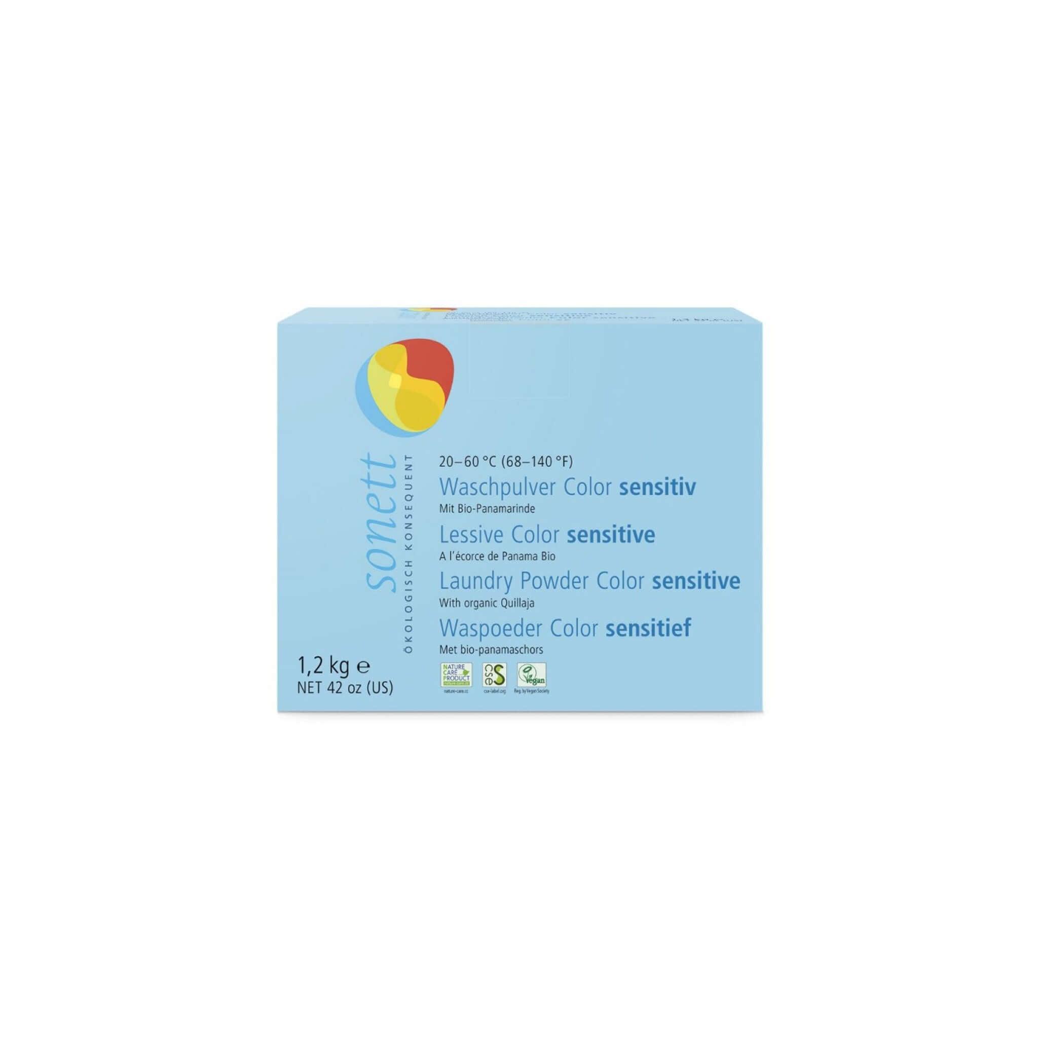 Sonett Sensitive prášek na praní barevného prádla pro citlivou pokožku, 1.2kg, bez vůně, vhodný již od 20°C.