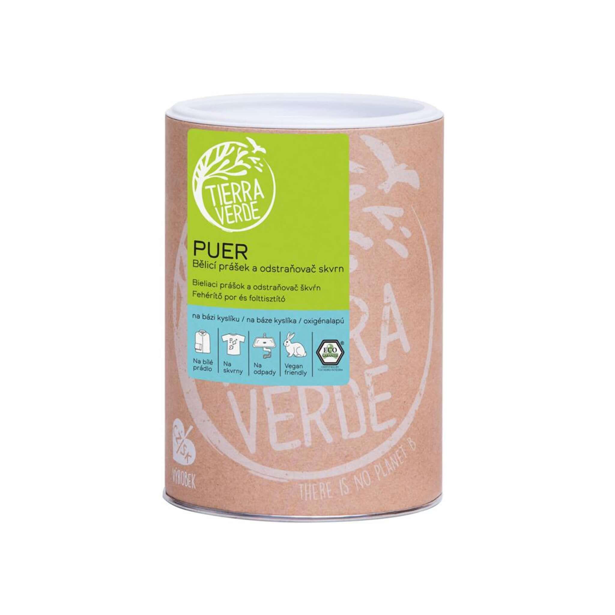 Tierra Verde PUER: Bělící prášek a odstraňovač skvrn pro bílé prádlo bez chemie a chlóru.