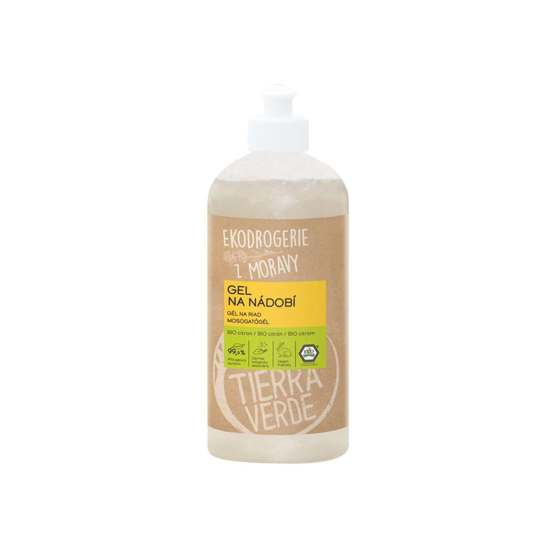 Tierra Verde gel na nádobí s citronovou vůní, šetrný k pokožce, ideální pro mytí nádobí a ovoce.