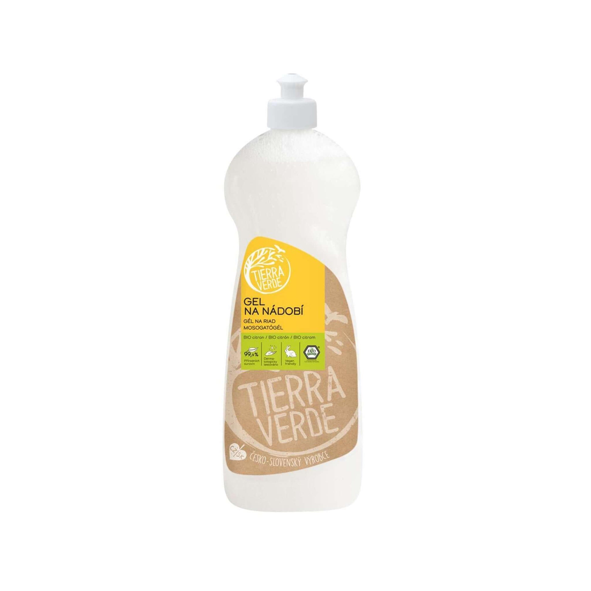 Gel na nádobí Tierra Verde s bio citronovou silicí, šetrný k pokožce, 100% přírodní, ekologická čistička do domácnosti.