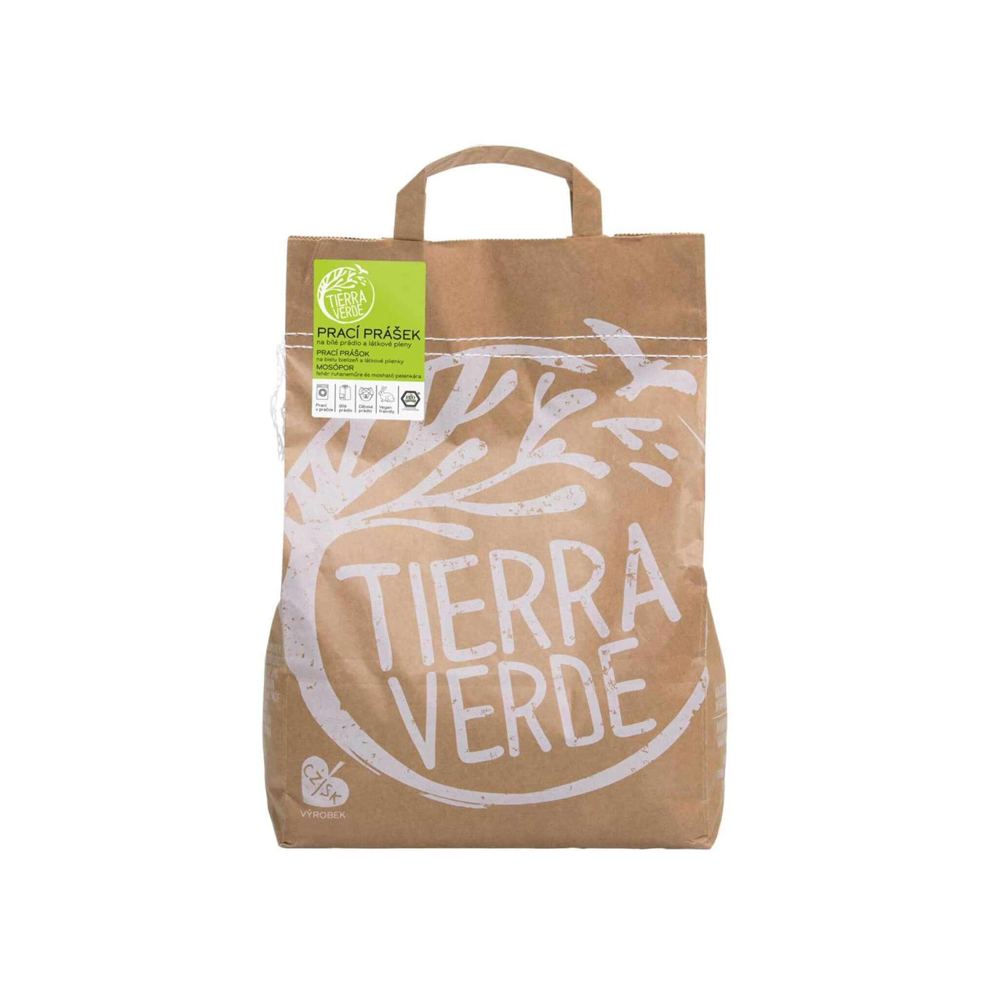 Tierra Verde prací prášek na bílé prádlo bez parfemace, ekologický, vhodný na ložní prádlo a dětské oblečení.