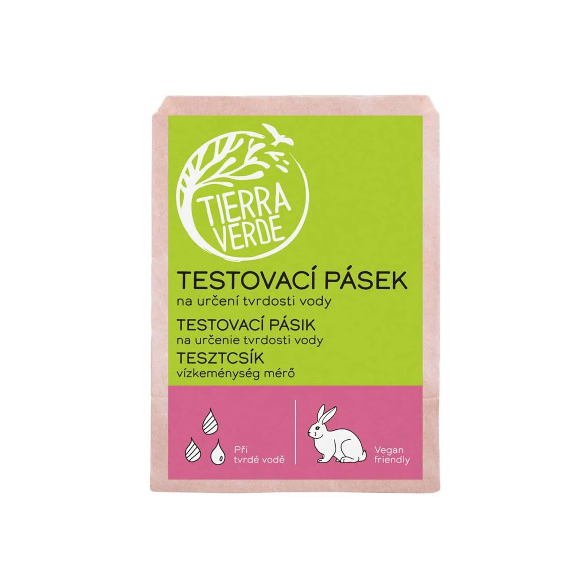 Tierra Verde testovací proužek na určení tvrdosti vody, ekologický a veganský, pro lepší praní a úsporu pracích prostředků.