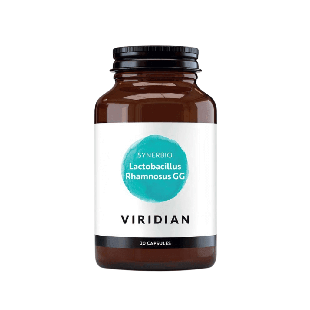 Viridian probiotikum Synerbio Lactobacillus Rhamnosus GG, 30 kapslí pro zdravé trávení a podporu imunity.